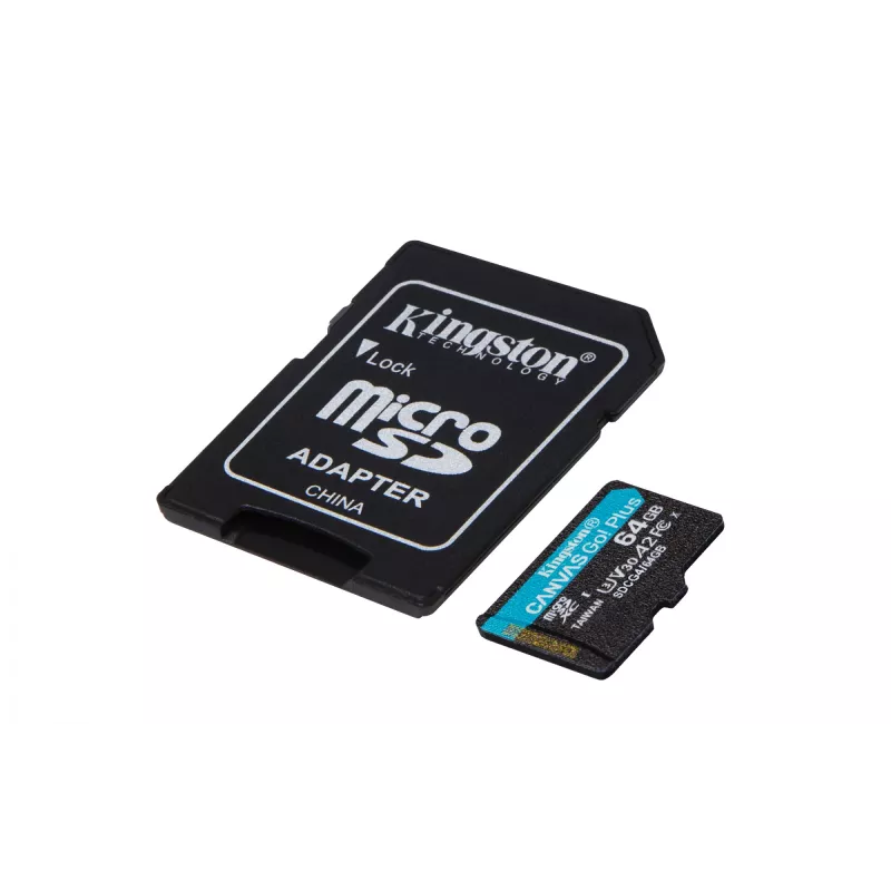 Kingston 64GB microSDXC Canvas Go Plus Gen4 200MB/s A2 U3 V30 atminties kortelė su adapteriu