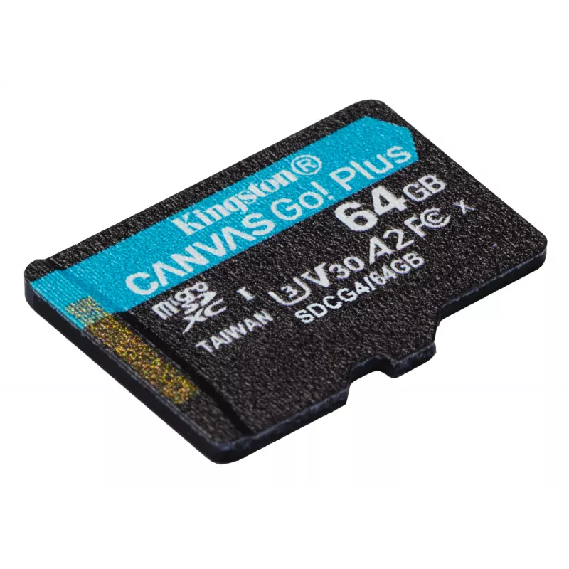 Kingston 64GB microSDXC Canvas Go Plus Gen4 200MB/s A2 U3 V30 atminties kortelė su adapteriu