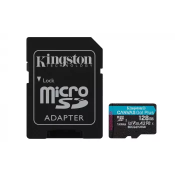 Kingston Technology 128GB microSDXC Canvas Go Plus Gen4 200MB/s A2 U3 V30 kortelė su adapteriu