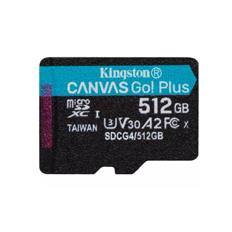 Kingston Technology 512GB microSDXC Canvas Go Plus Gen4 200MB/s A2 U3 V30 kortelė su adapteriu