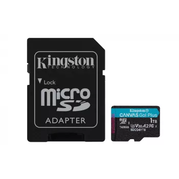 Kingston Technology 1TB microSDXC Canvas Go Plus Gen4 200MB/s A2 U3 V30 atminties kortelė su adapteriu