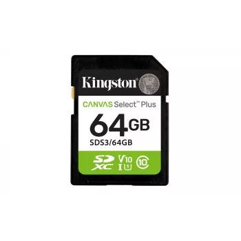 Kingston Canvas Select Plus 64GB SDXC atminties kortelė, 100MB/s, C10, UHS-I, U1, V10