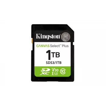 SD atminties kortelė KINGSTON Canvas Select Plus Gen3 1TB SDXC UHS-I V30 U3 Class 10, 150 MB/s
