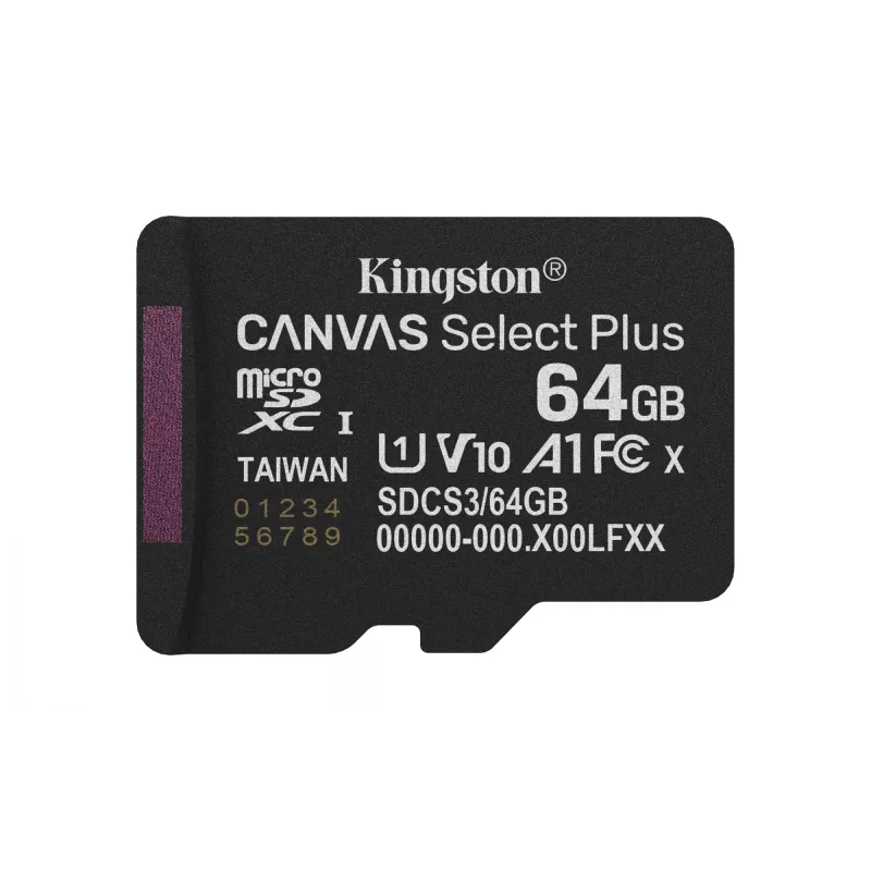 Kingston Technology 64GB microSDXC Canvas Select Plus Gen3 100MB/s A1 kortelė su adapteriu