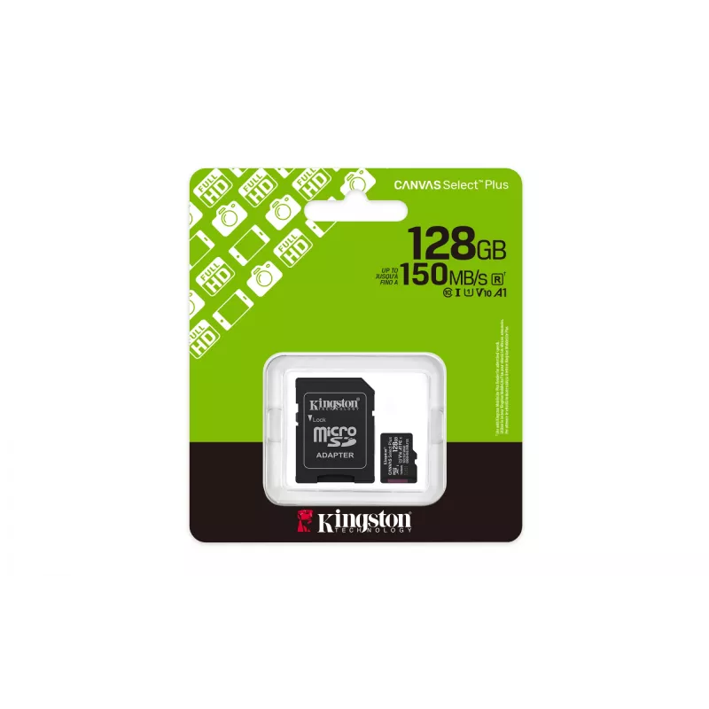 Kingston Technology 128GB microSDXC Canvas Select Plus Gen3 150MB/s A1 kortelė su adapteriu