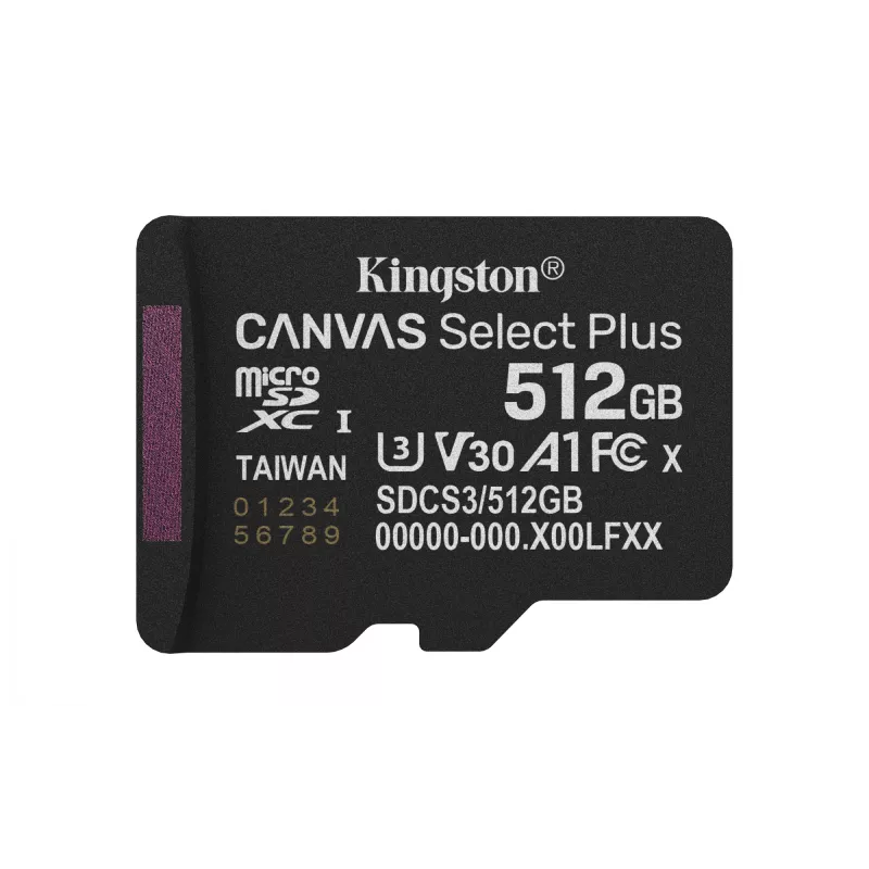 Kingston Canvas Select Plus 512GB microSDXC Gen3 150MB/s A1 atminties kortelė su adapteriu