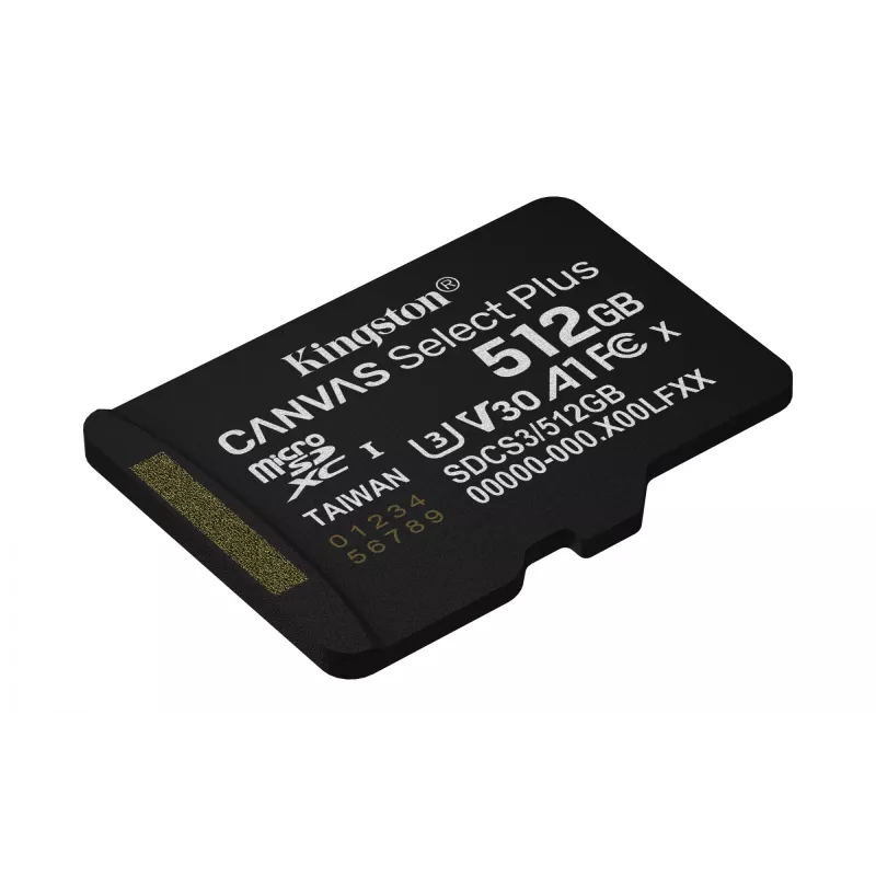Kingston Canvas Select Plus 512GB microSDXC Gen3 150MB/s A1 atminties kortelė su adapteriu