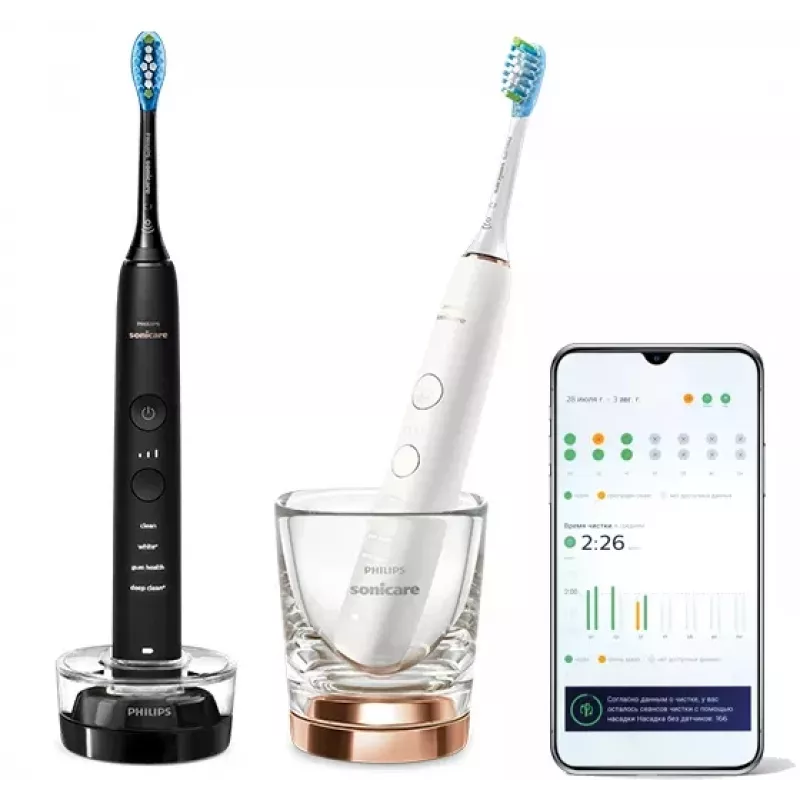 Philips HX9914/57 DiamondClean 9000 2 rinkinys Juoda/Balta – elektrinis dantų šepetėlis