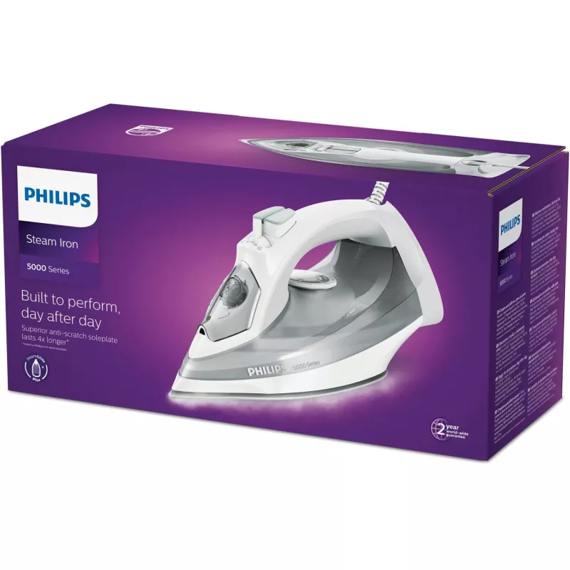 Lyginimo lygintuvas Philips 5000 serijos DST5010/10 su SteamGlide Plus padu, 2400 W, pilkai baltas