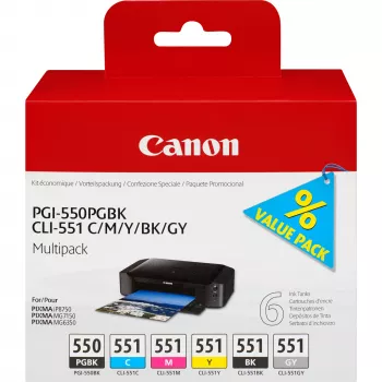 Canon PGI-550/CLI-551 6 spalvų kasečių rinkinys (PGBK/C/M/Y/BK/GY)