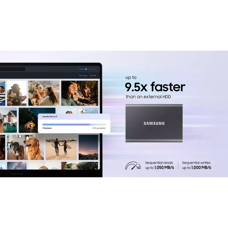 Išorinis SSD Samsung T7 Portable 2TB USB Type-C 3.2 Gen 2 Mėlynas (NVMe, 1050/1000 MB/s)