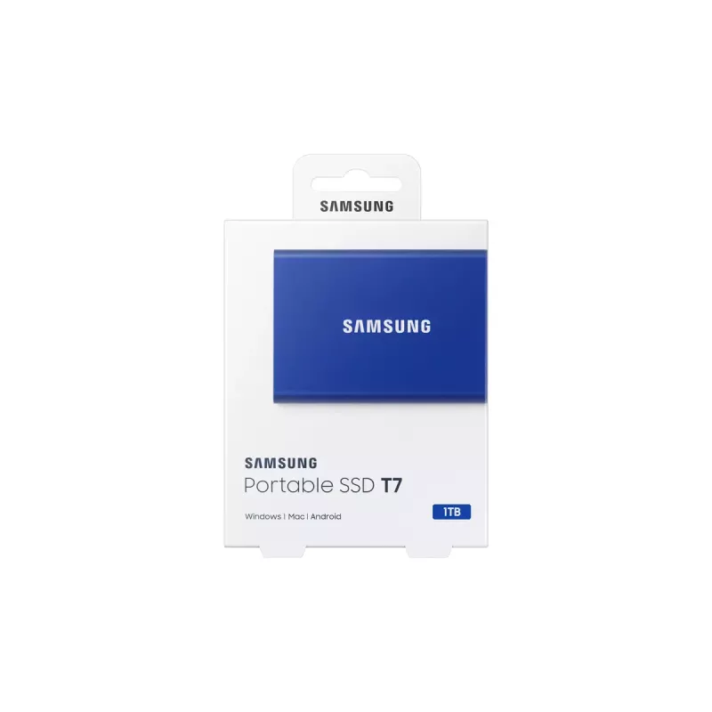 Išorinis SSD Samsung T7 Portable 1 TB, USB-C 3.2 Gen 2, NVMe, AES-256 aparatinė šifravimas, mėlynas