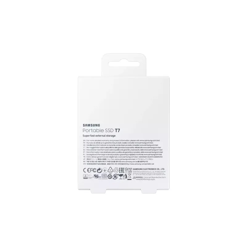 Išorinis SSD Samsung T7 Portable 1 TB, USB-C 3.2 Gen 2, NVMe, AES-256 aparatinė šifravimas, mėlynas