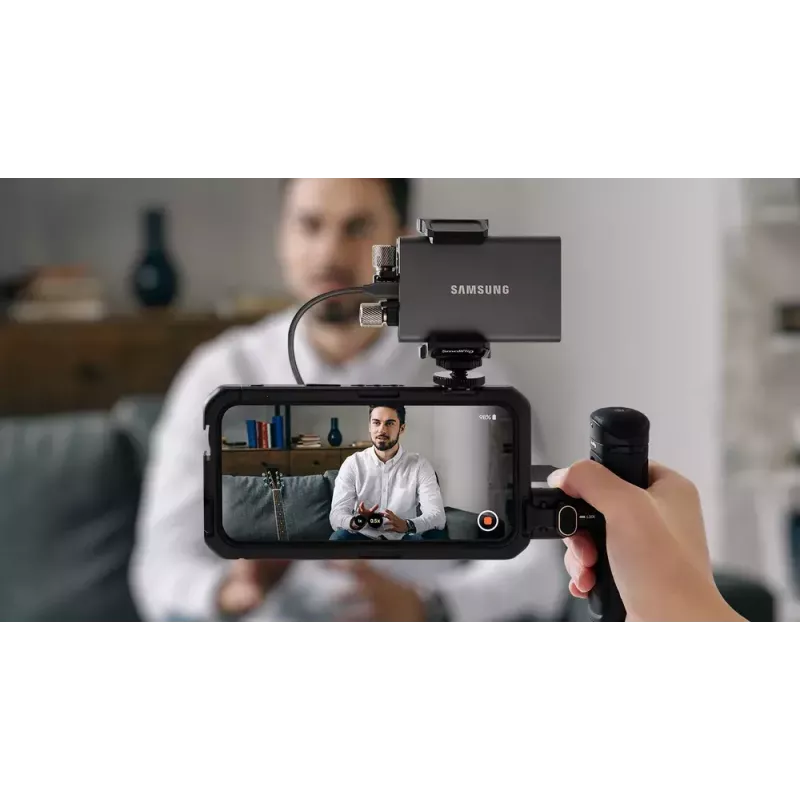 Išorinis SSD Samsung T7 Portable 1 TB, USB-C 3.2 Gen 2, NVMe, AES-256 aparatinė šifravimas, mėlynas