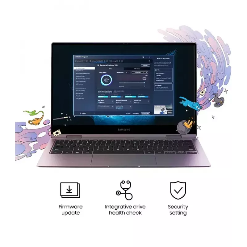 Išorinis SSD Samsung T7 Portable 1 TB, USB-C 3.2 Gen 2, NVMe, AES-256 aparatinė šifravimas, mėlynas