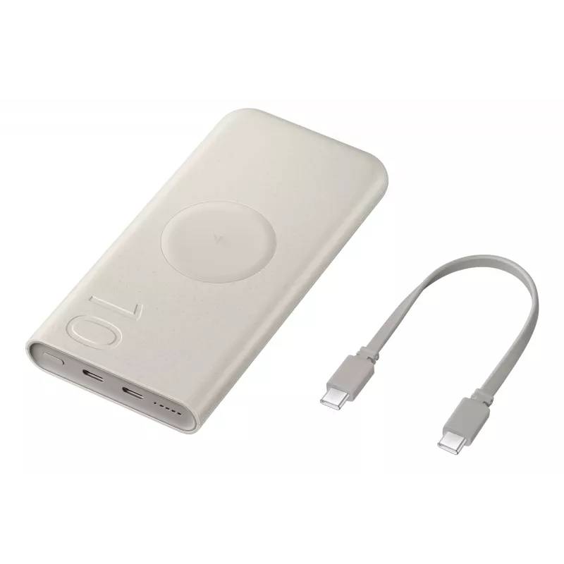 Power bank Samsung EB-U2510XUEGEU 10000 mAh, PD 3.0 25W, USB-C įėjimas/išėjimas, belaidis įkrovimas, 3 įrenginių išėjimas, smėlio spalvos