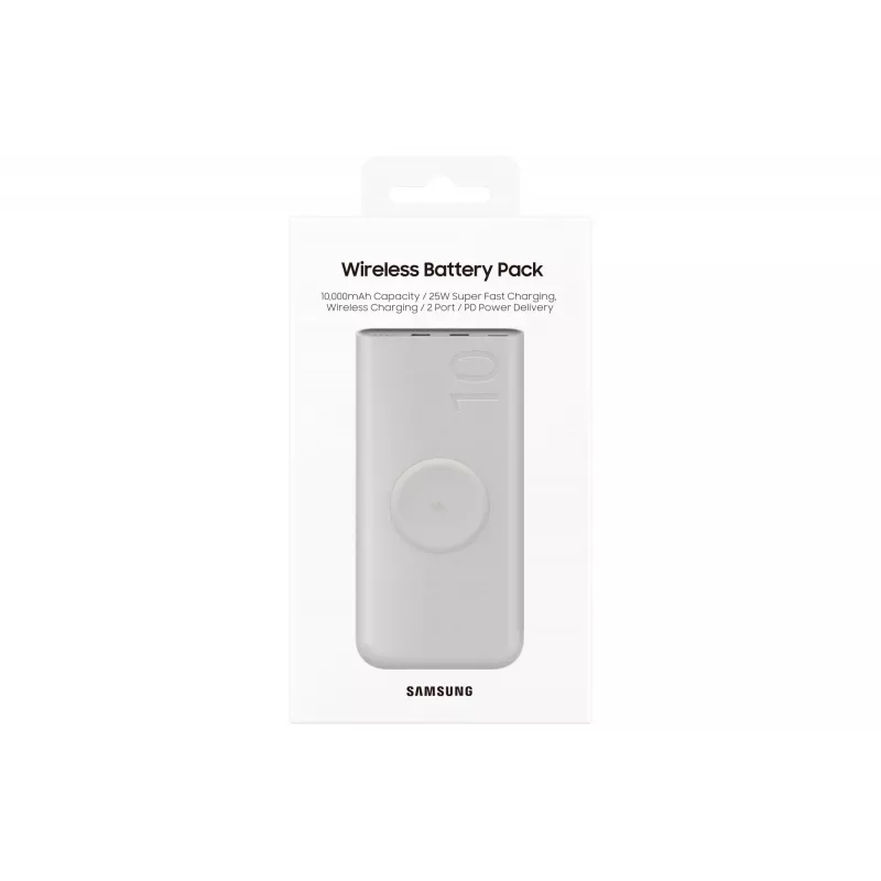 Power bank Samsung EB-U2510XUEGEU 10000 mAh, PD 3.0 25W, USB-C įėjimas/išėjimas, belaidis įkrovimas, 3 įrenginių išėjimas, smėlio spalvos