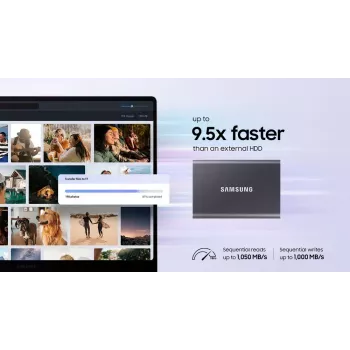 Nešiojamas SSD Samsung MU-PC4T0T 4TB USB Type-C 3.2 Gen 2, 1050/1000 MB/s, AES-256 aparatinė šifravimas, atsparus kritimams