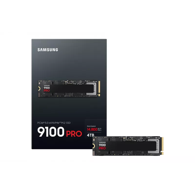 SSD M.2 Samsung 9100 PRO 4 TB PCIe 5.0 NVMe — 2280, Skaitymas 14800 MB/s, Rašymas 13400 MB/s, V-NAND TLC
