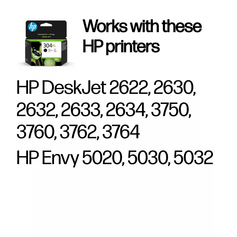 HP 304XL Original juoda kasetė, juoda, 1 vnt., 300 puslapių