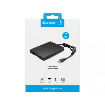 Sandberg USB diskelių įrenginys, išorinis diskelių skaitytuvas, USB 2.0, 360 RPM, 102 mm, 140 mm, 17 mm