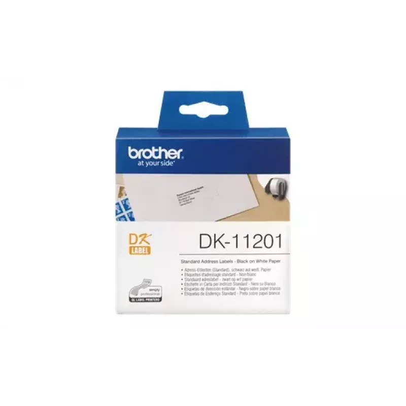 Adresų etiketės Brother DK11201 juoda ant baltos