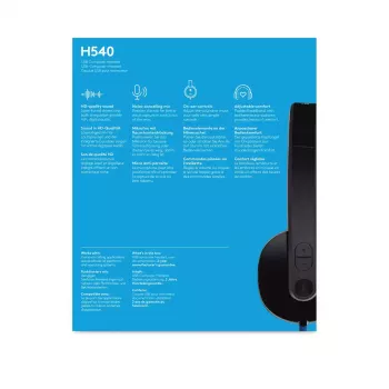 Ausinės Logitech H540 su įmontuotu mikrofonu, USB Type-A, juodos spalvos