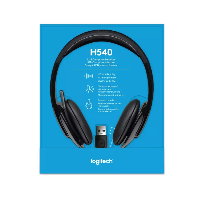 Ausinės Logitech H540 su įmontuotu mikrofonu, USB Type-A, juodos spalvos