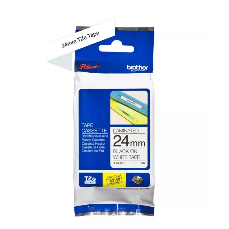 Juosta etikečių spausdinimui Brother TZE-251 Juoda ant baltos 24 mm x 8 m