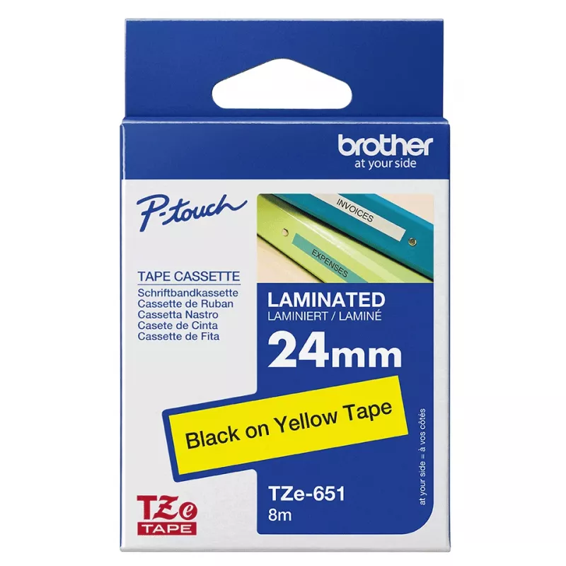 Brother TZE651 lipni juosta etiketėms 24 mm geltona