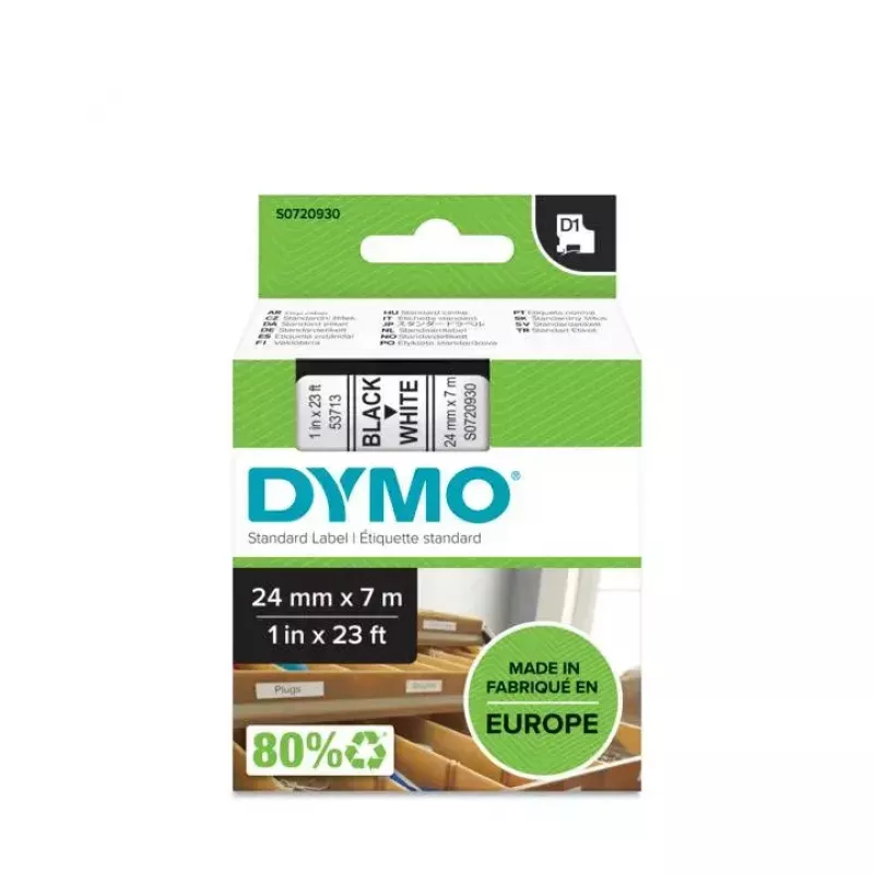 DYMO D1 lipni juosta, juodas tekstas baltame fone, 24 mm x 7 m, skirta LabelManager etikečių spausdintuvams