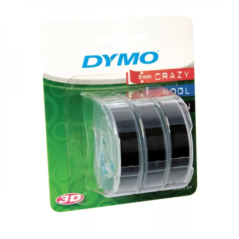 DYMO Autentiška reljefinė etikečių juosta | 9 mm x 3 m ritinėliai | Baltas šriftas ant juodo | Lipni | Reljefiniams etikečių spausdintuvams | 3 vnt.