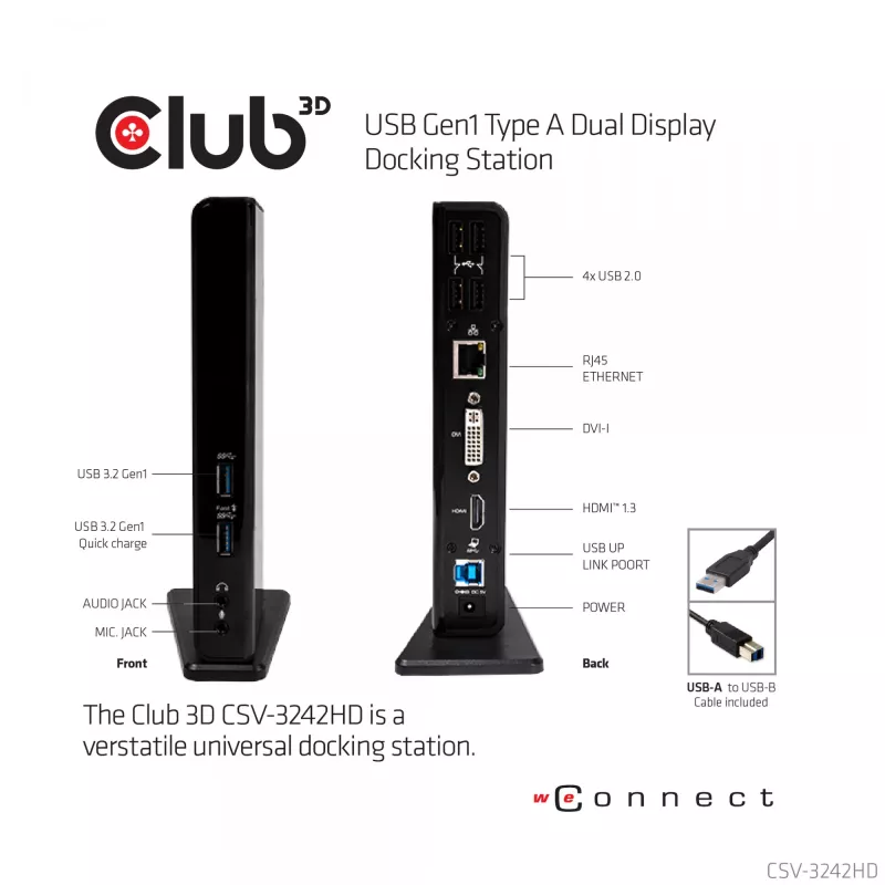 CLUB3D USB Gen1 Type A Dual Display (HDMI ir DVI) DisplayLink™ Dockinė stotelė
