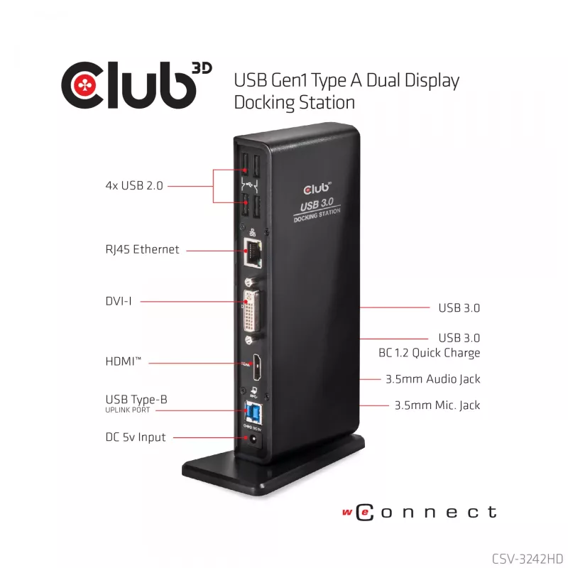 CLUB3D USB Gen1 Type A Dual Display (HDMI ir DVI) DisplayLink™ Dockinė stotelė