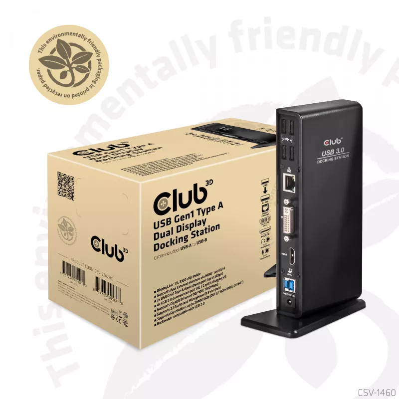 CLUB3D USB Gen1 Type A Dual Display (HDMI ir DVI) DisplayLink™ Dockinė stotelė