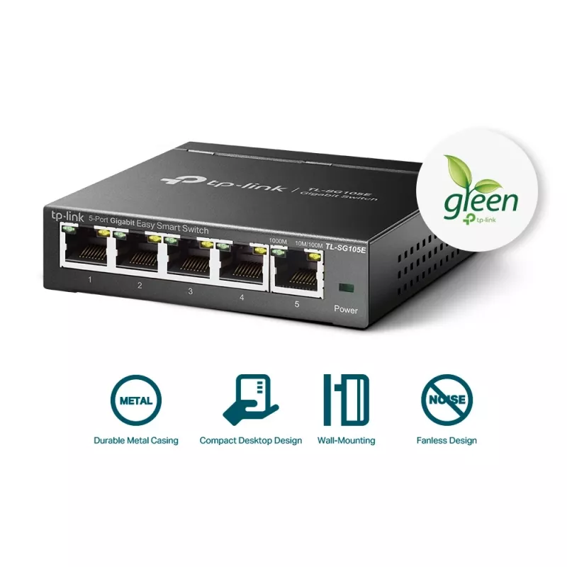 TP-Link TL-SG105E 5 prievadų Gigabit Easy Smart valdomas komutatorius, L2, Gigabit Ethernet (10/100/1000)