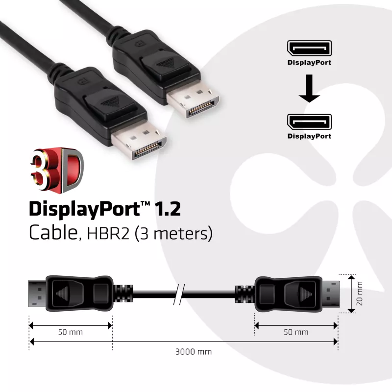 CLUB3D DisplayPort 1.2 laidas M/M 3m 4K60Hz 21.6Gbps