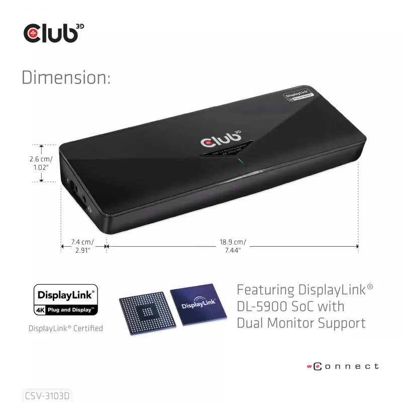 CLUB3D CSV-3103D Universal USB 3.1 Gen 1 UHD 4K Dockinė stotelė su DisplayLink™