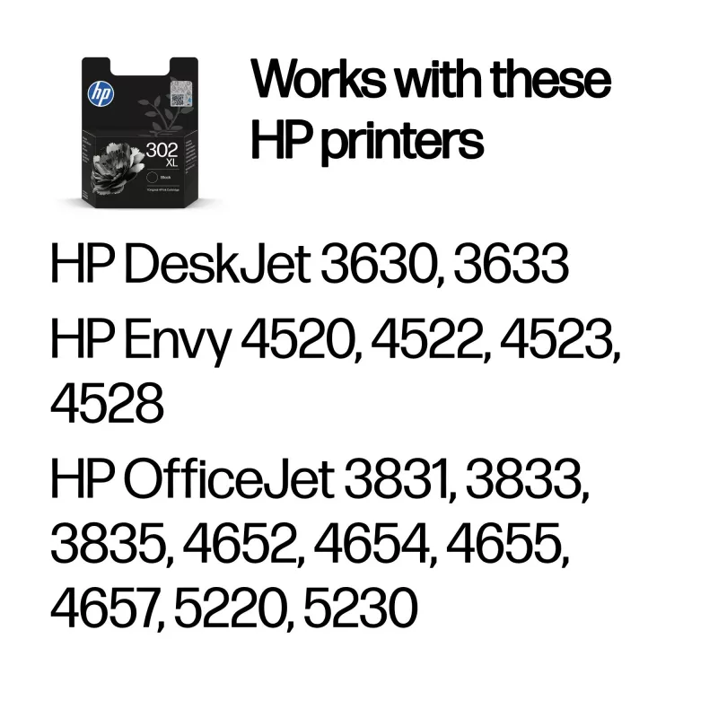 HP 302XL didelės talpos juodas originalus kasečių rašalas, juoda, 1 vnt., 430 puslapių