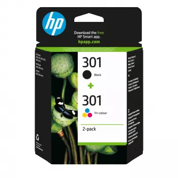 Originalūs HP 301 rašalo kasetės 2 vnt. juoda/trispalvė, 170 puslapių