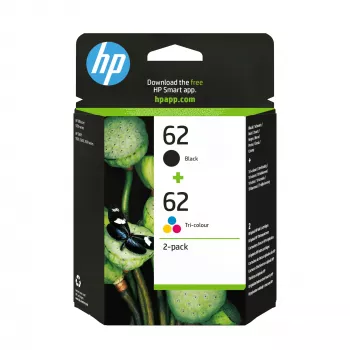 HP 62 2 rinkinys juodi/trispalviai originalūs rašalo kasetės, juoda, žydra, rausvai raudona, geltona, pigmentinis rašalas, 2 vnt., 200 puslapių