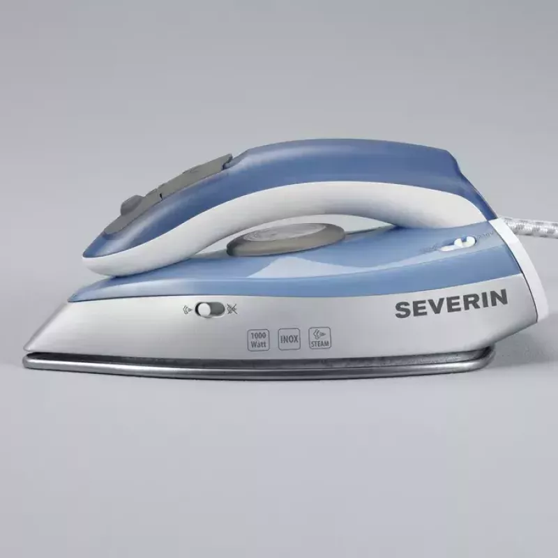 Sausas ir garinis lygintuvas SEVERIN BA 3234, 1000 W, nerūdijančio plieno padas, 0,05 L vandens talpa, dvejopa įtampa, vertikalus garas, mėlynas/sidabrinis
