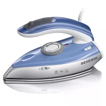 Sausas ir garinis lygintuvas SEVERIN BA 3234, 1000 W, nerūdijančio plieno padas, 0,05 L vandens talpa, dvejopa įtampa, vertikalus garas, mėlynas/sidabrinis