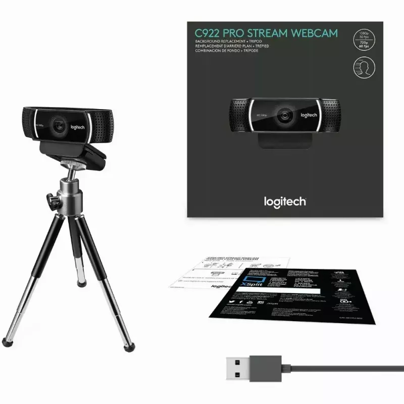 Logitech C922 internetinė kamera, 1920 × 1080 pikselių, USB, juoda