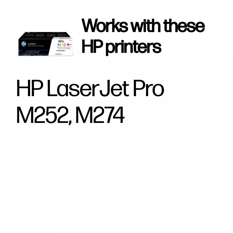 HP 201X 3 vnt. didelės išeigos originalūs LaserJet toneriniai kasetės (žydra/magenta/geltona) su JetIntelligence