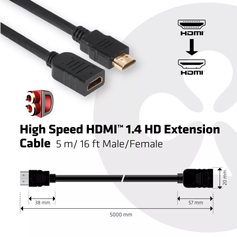 CLUB3D HDMI 1.4 ilginimo laidas 5 m (vyriškas/moteriškas)