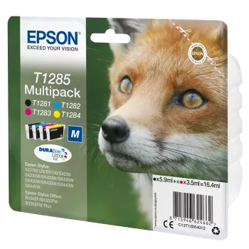 Epson Fox Multipack 4 spalvų T1285 DURABrite Ultra rašalas, juoda, žydra, rausvai raudona, geltona, 5,9 ml, 3,5 ml, 1 vnt., multipack