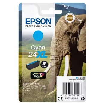 Epson Elephant Singlepack Cyan 24XL Claria Photo HD rašalo kasetė