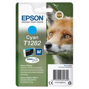 Epson Fox Singlepack Cyan T1282 DURABrite Ultra rašalas, žydra, 3,5 ml, 1 vnt., 260 puslapių