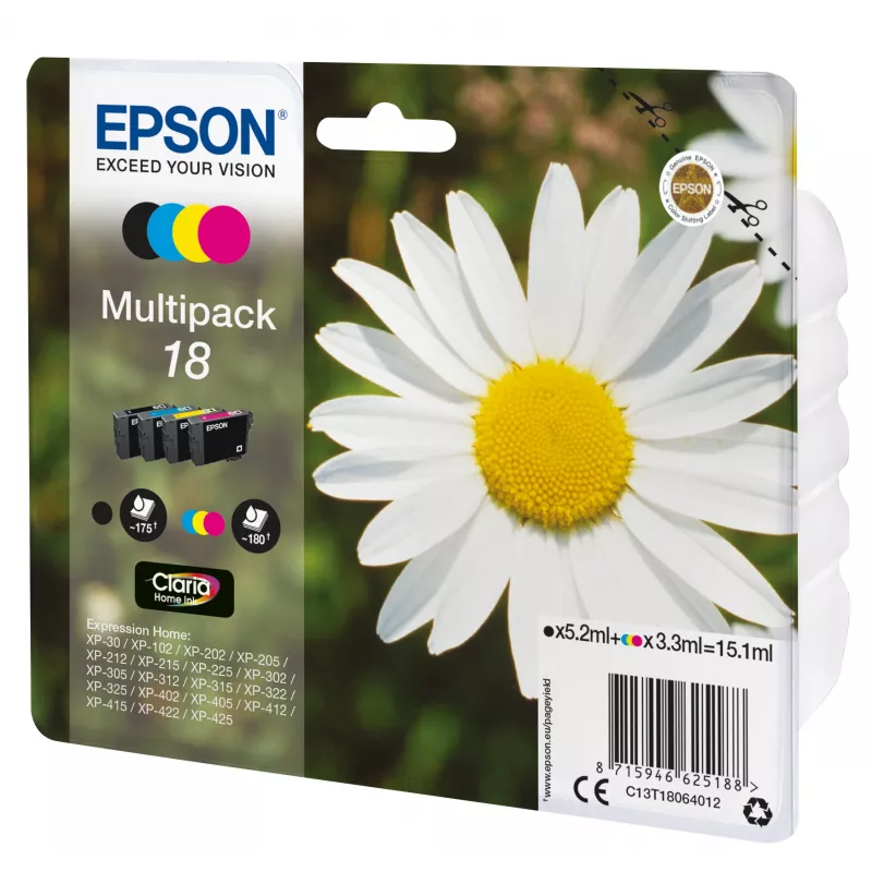 Rašalo kasetė Epson 18 Multipack C13T18064012 Juoda, žydra, rausvai violetinė, geltona